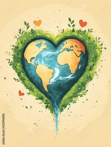 Obraz na płótnie Heart-shaped Earth surrounded by lush greenery symbolizes environmental love w salonie