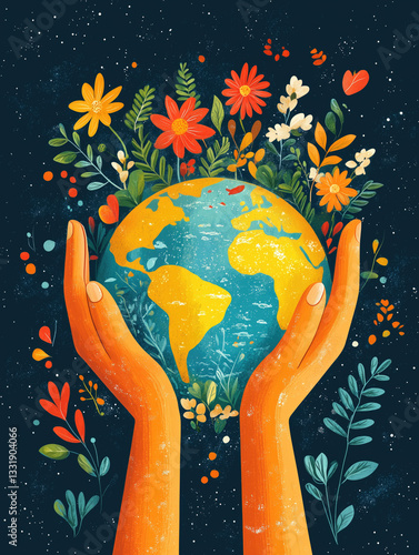 Obraz na płótnie Global harmony illustrated with hands holding a vibrant earth w salonie