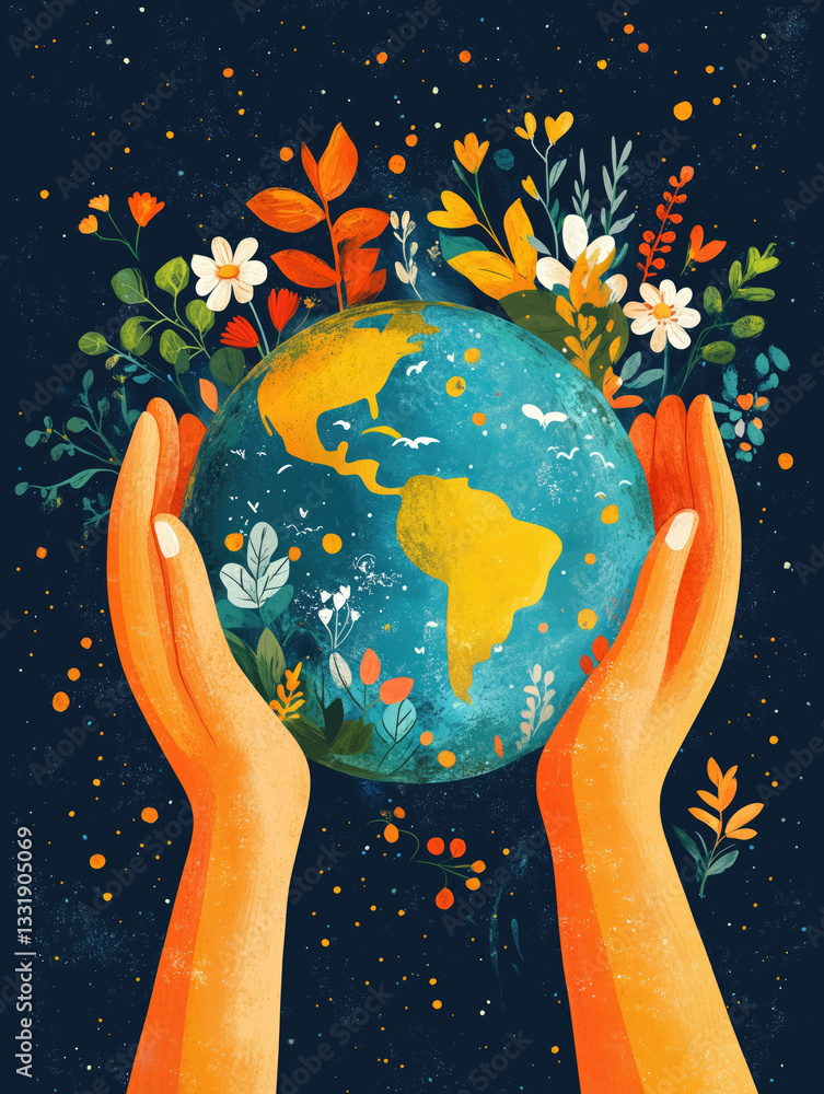 Global harmony illustrated with hands holding a vibrant earth