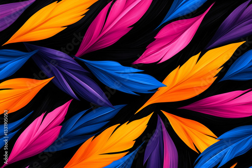 Wallpaper Mural Vibrant feather pattern on a dark background Torontodigital.ca