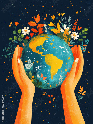 Obraz na płótnie Global harmony illustrated with hands holding a vibrant earth w salonie