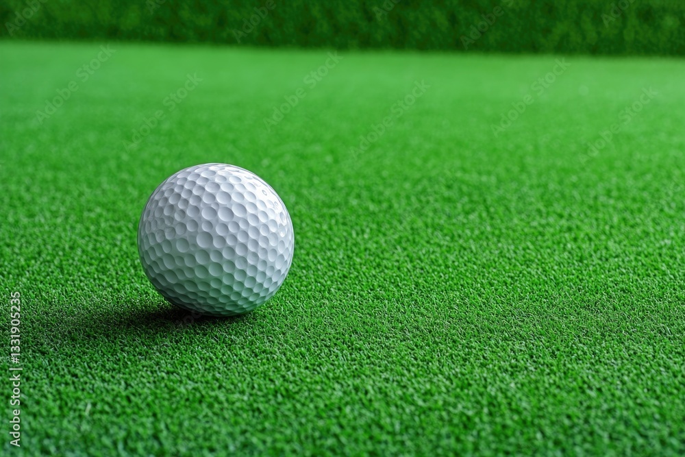 White golf ball resting on vibrant green turf, showcasing smooth White golf ball resting on vibrant green turf, showcasing smooth