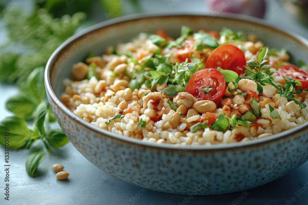 Fresh and colorful salad served in a bowl with ingredients like tomatoes and herbs Fresh and colorful salad served in a bowl with ingredients like tomatoes and herbs
