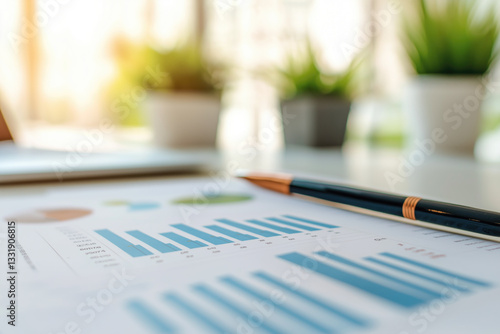Obraz na płótnie Detailed financial report overview with charts and office setup w salonie