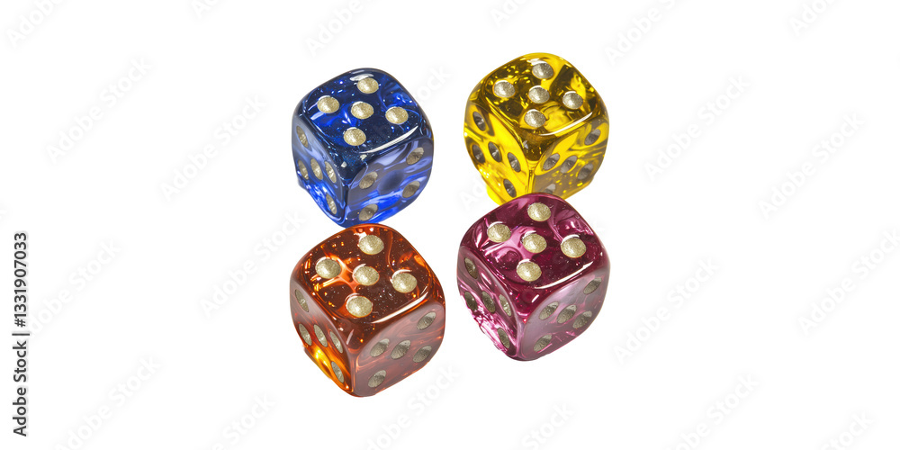 Colorful Translucent Dice Set. Gaming And Probability Concepts Isolated On Transparent Background Colorful Translucent Dice Set. Gaming And Probability Concepts Isolated On Transparent Background