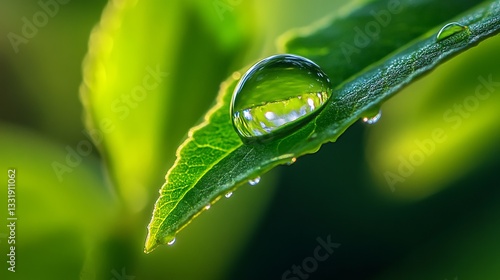 Water Droplet on Green Leaf in Sunlight