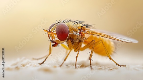 Yellow Fly Macro Photography Detailed Close Up of Insect on Beige Surface