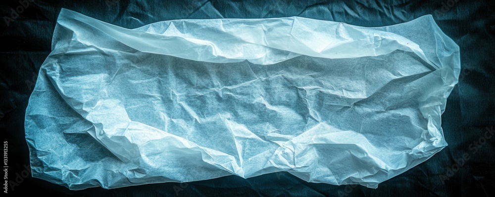 custom made wallpaper toronto digitalA crumpled white paper sheet rests on a deep black background, illuminated by a soft blue light that casts gentle shadows, enhancing the texture and depth of the wrinkles.