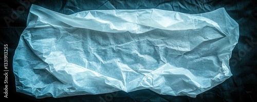 Wallpaper Mural A crumpled white paper sheet rests on a deep black background, illuminated by a soft blue light that casts gentle shadows, enhancing the texture and depth of the wrinkles. Torontodigital.ca