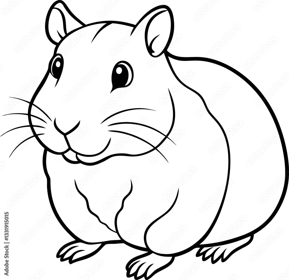Fototapeta premium Adorable hamster illustration in simple outline style, ideal for children's animal coloring books, educational printables, and art activities