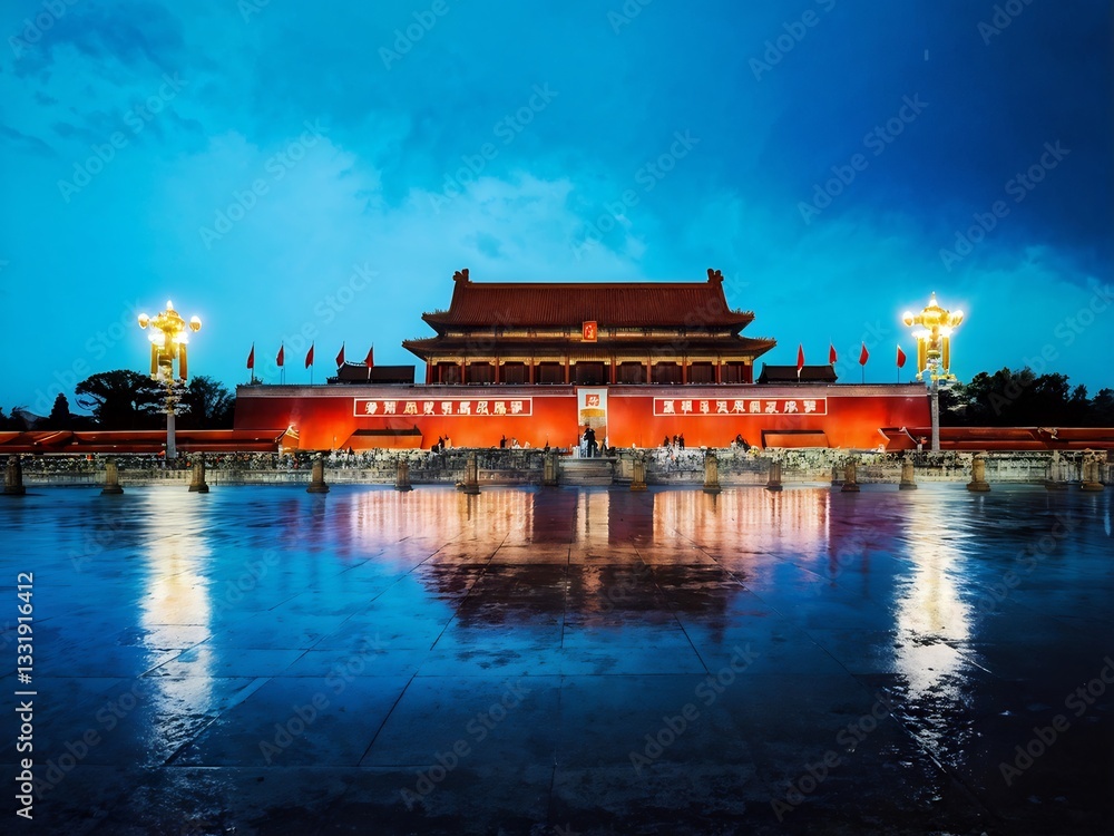 Naklejka premium Gate of Heavenly Peace at Dusk in Beijing