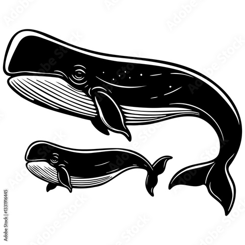 Whale Mother and Baby Illustration.