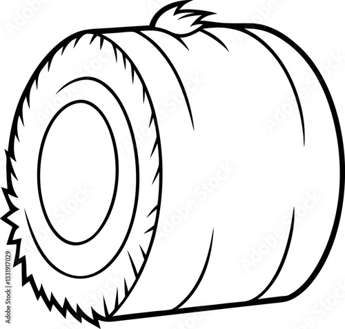 Black-and-white farm hay bale cartoon illustration, excellent for classroom coloring activities, agricultural education, and printable worksheets