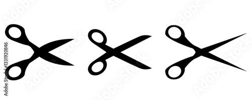 Scissors icon set. Simple silhouette of open scissors. Scissors logo icon. Stock vector illustration isolated on white background.