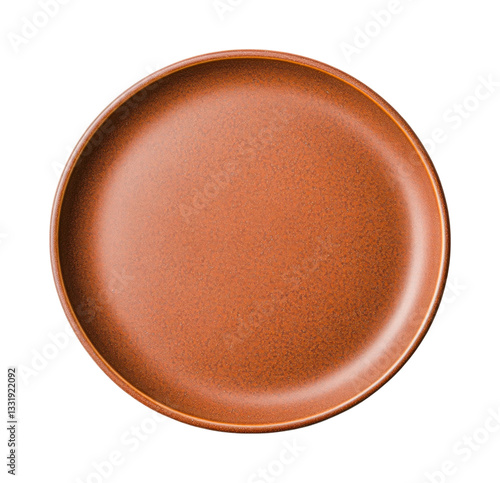 Round ceramic orange plate on black background for tableware and dining, cut out