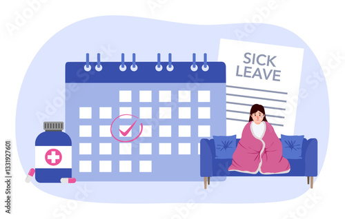 Sick leave concept vector illustration. Paid days, stay home, without losing pay, social insurance, ill worker.