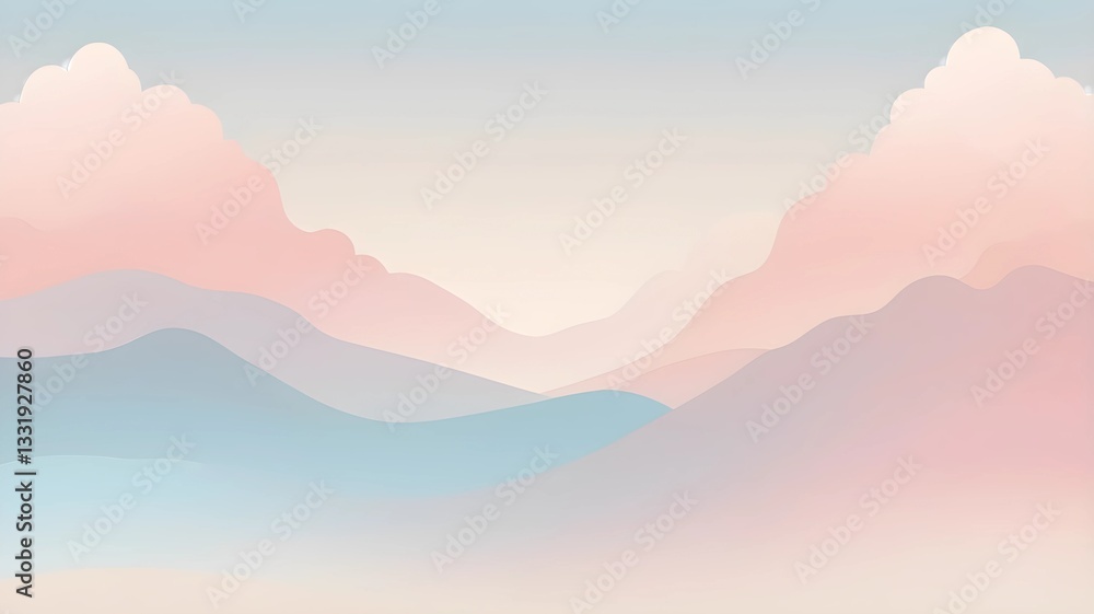 A serene pastel landscape with soft rolling hills and fluffy clouds. A soothing gradient of pink to blue evokes tranquility and dreamy elegance in an abstract style. A serene pastel landscape with soft rolling hills and fluffy clouds. A soothing gradient of pink to blue evokes tranquility and dreamy elegance in an abstract style.