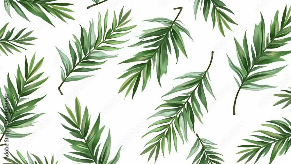 Elegant palm leaf seamless tile pattern with lush green leaves on a pure white background ideal for modern bathrooms concept as Lush green palm leaves on pure white background create elegant seamless Elegant palm leaf seamless tile pattern with lush green leaves on a pure white background ideal for modern bathrooms concept as Lush green palm leaves on pure white background create elegant seamless