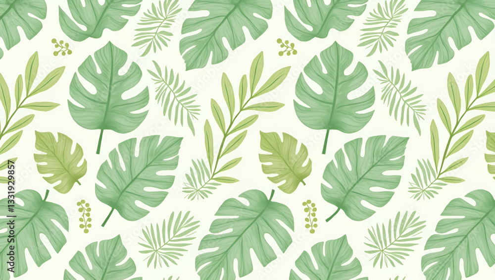 Fototapeta premium Organic Tropical Seamless Tile Pattern: Monstera & Palm Shapes