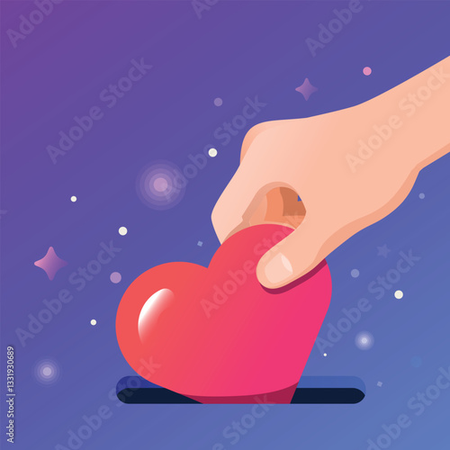Hand putting a red heart into a donation box