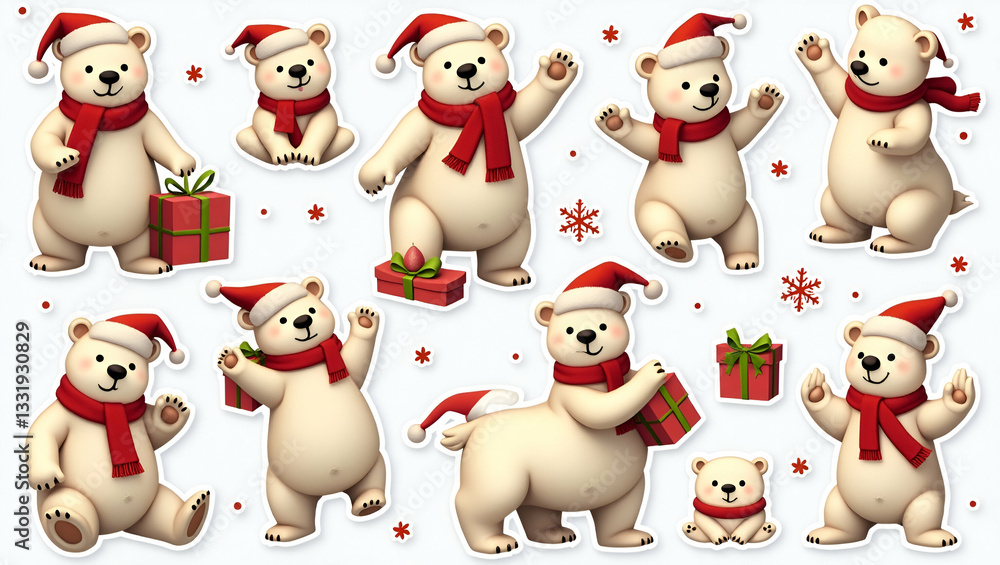 Festive Polar Bear Characters in Various Poses: Merry Christmas Cutout Decorative Elements for Holiday Celebrations - Perfect for Photo Stock with Empty Space Festive Polar Bear Characters in Various Poses: Merry Christmas Cutout Decorative Elements for Holiday Celebrations - Perfect for Photo Stock with Empty Space