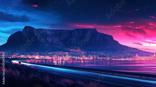 Night Cityscape, Table Mountain, Sunset