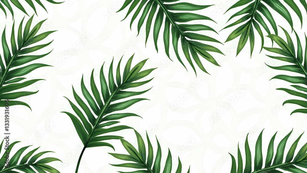 Elegant palm leaf seamless tile pattern with lush green leaves on a pure white background ideal for modern bathrooms concept as Lush green palm leaves on pure white background create elegant seamless Elegant palm leaf seamless tile pattern with lush green leaves on a pure white background ideal for modern bathrooms concept as Lush green palm leaves on pure white background create elegant seamless