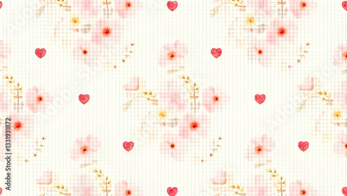 Watercolor Flowers and Soft Hues: Romantic Seamless Tile Pattern for Elegant Dining Rooms - Perfect Photo Stock Concept with Empty Space on the Left Side for Customization