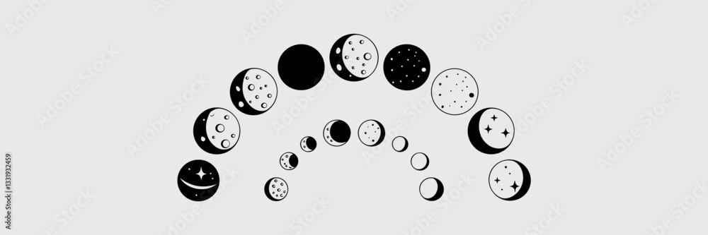 Vector illustration of moon icons arranged in a semi-circle Vector illustration of moon icons arranged in a semi-circle