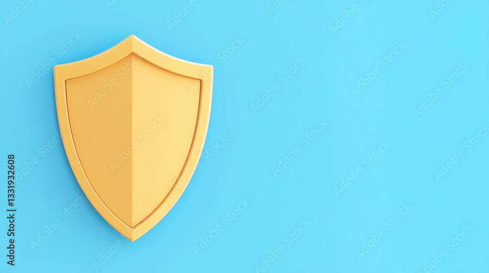 Yellow shield on a blue background, symbolizing protection and security. Yellow shield on a blue background, symbolizing protection and security.