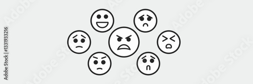 Circular arrangement of black and white emotion icons – Ideal for psychology content, communication tools, or emotion-based designs.