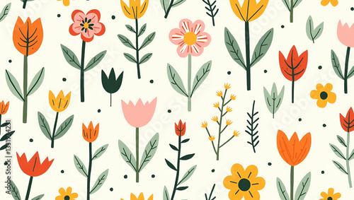 Wallpaper Mural Whimsical Seamless Tile Pattern: Playful Flowers for Kids' Rooms Torontodigital.ca