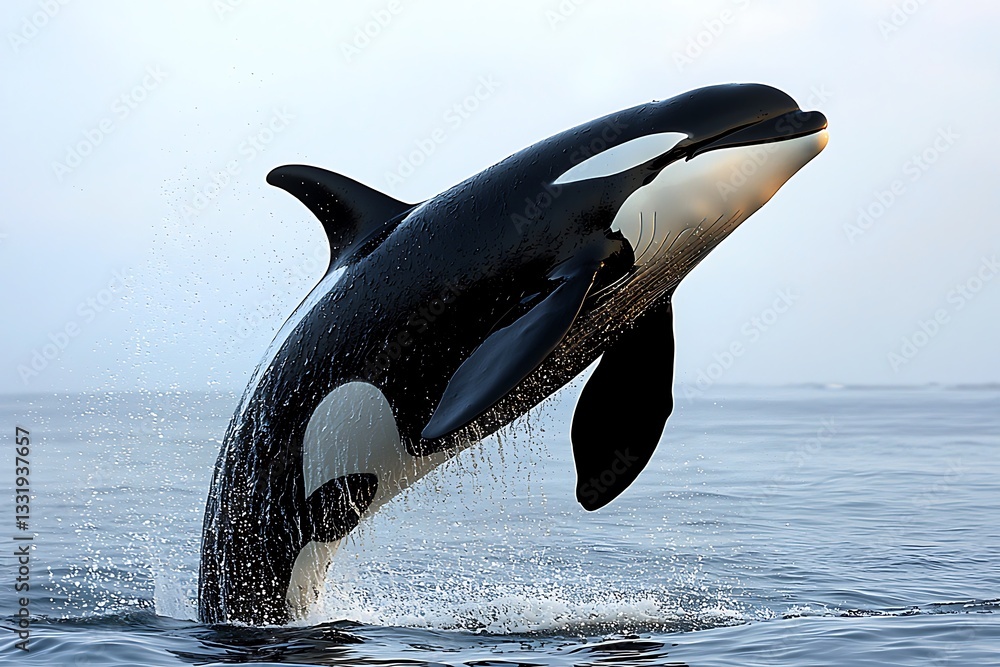 Fototapeta premium Orca Breach: Pacific Ocean Predator Jump.