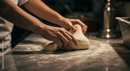 Wallpaper Mural Person Kneading Dough on Marble Surface Preparing Food Concept Torontodigital.ca