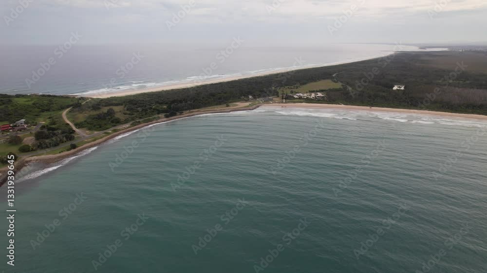 Kylies Beach With Crowdy Head Boat Harbour In New South Wales, Australia - Aerial Shot Kylies Beach With Crowdy Head Boat Harbour In New South Wales, Australia - Aerial Shot