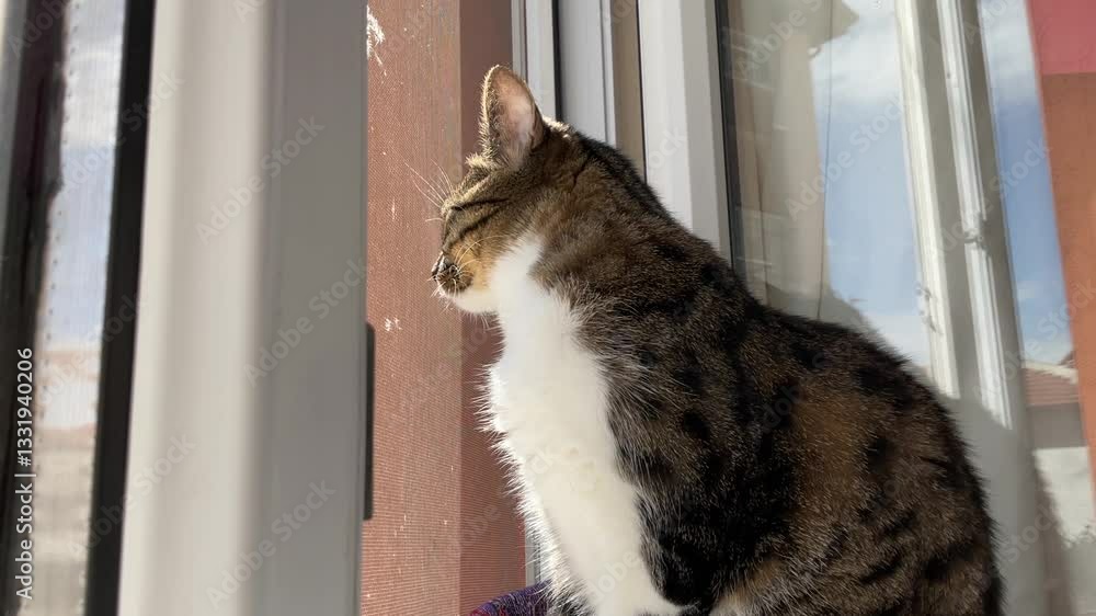 custom made wallpaper toronto digitalA gray tabby cat gazing out of a window with curiosity