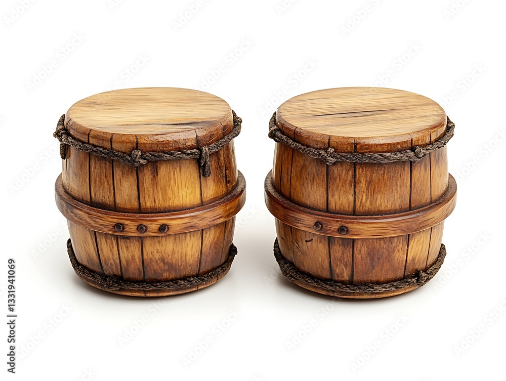 Two Small Wooden Barrels with Rope Accents Two Small Wooden Barrels with Rope Accents
