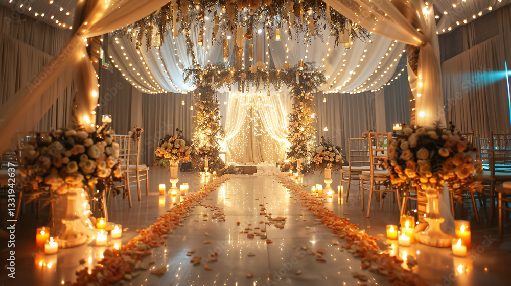 Obraz premium Magnificent wedding ceremony decoration with original details and candles.