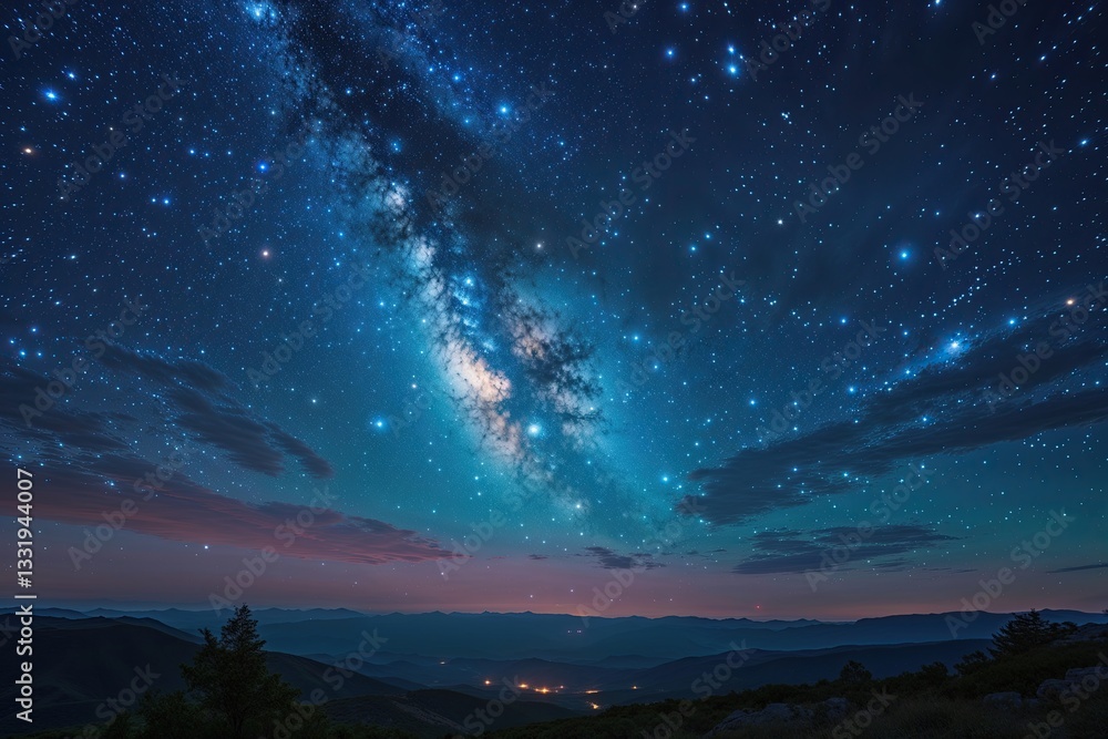 Celestial Marvels Shining in the Evening Sky with Bright Constellations and Expansive Universe Celestial Marvels Shining in the Evening Sky with Bright Constellations and Expansive Universe