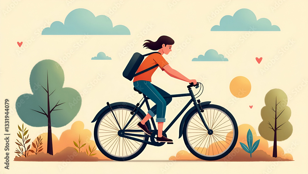 Fototapeta premium Lifestyle teenage with bicycle illustration design vibrant youth culture active transportation healthy lifestyle and freedom represented through cycling concept as Illustrated teenage lifestyle featur