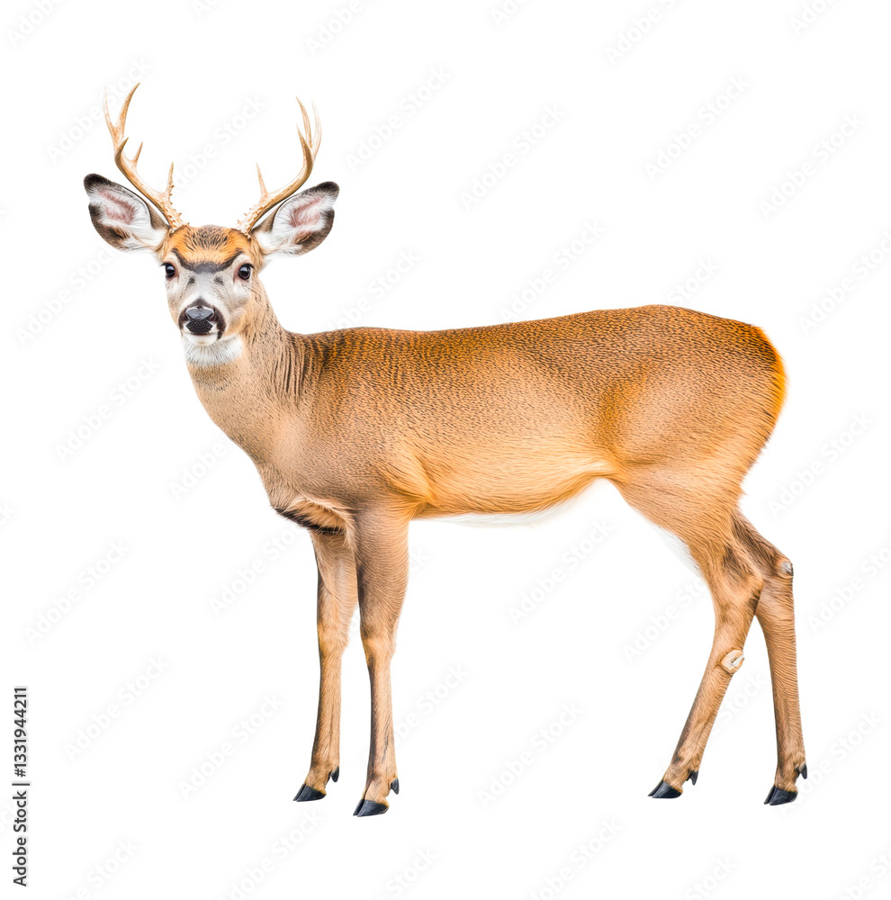 Obraz premium Majestic standing deer with antlers on black background, cut out