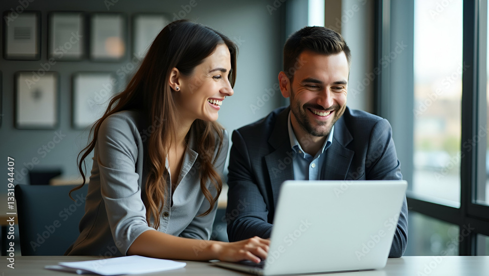 Two Professional Colleagues Collaborate on Corporate Technology in Modern Office - Stock Photo Two Professional Colleagues Collaborate on Corporate Technology in Modern Office - Stock Photo