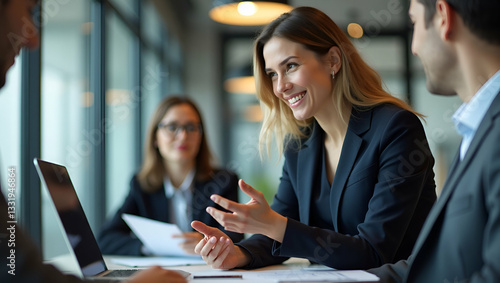 Busy happy business woman professional bank manager lawyer attorney consulting client on finances management. Female executive speaking to colleague working at office corporate meeting vertical. conce