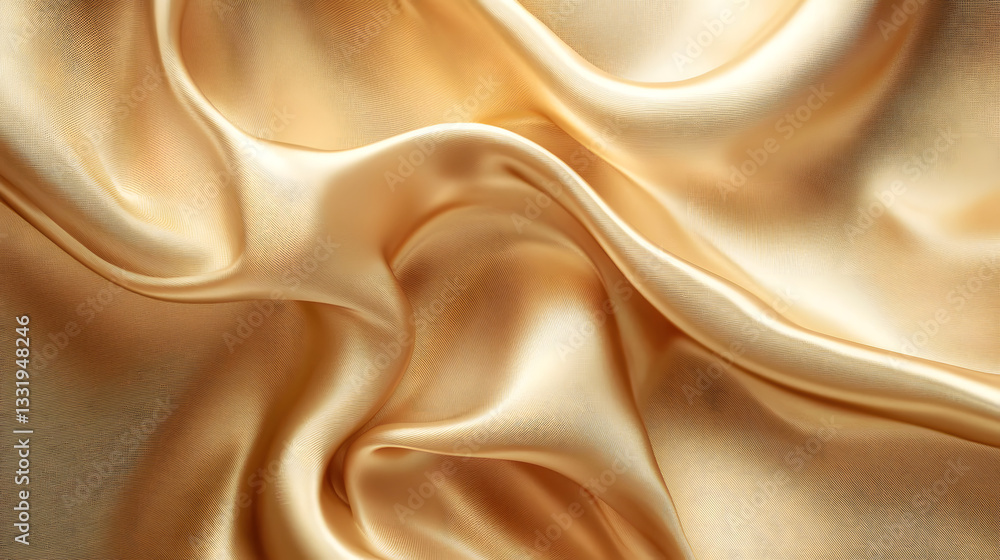 Obraz premium Luxury Silk Fabric Wallpaper with Wrinkles and Folds. Gold, Wavy Material Background. Generative AI.