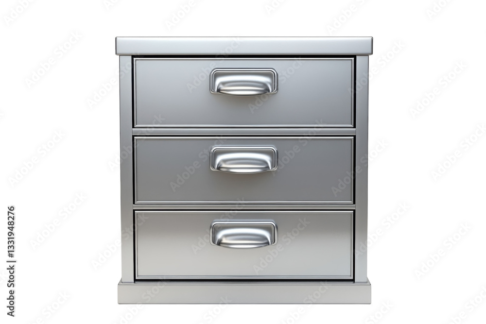 A Sleek, Modern Three-drawer Metal Cabinet, Perfect For Organized Storage, Reflecting A Clean, Minimalist Aesthetic With Brushed Metal Finish Isolated on Transparent Background A Sleek, Modern Three-drawer Metal Cabinet, Perfect For Organized Storage, Reflecting A Clean, Minimalist Aesthetic With Brushed Metal Finish Isolated on Transparent Background