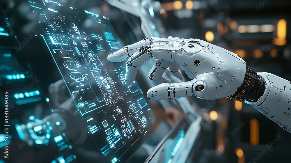 Robotic Hand Interacting with Futuristic Interface Robotic Hand Interacting with Futuristic Interface