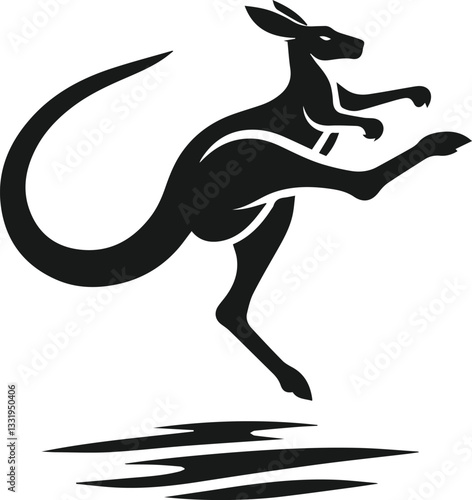 A kangaroo kicking off the ground with one foot still touching vector silhouette