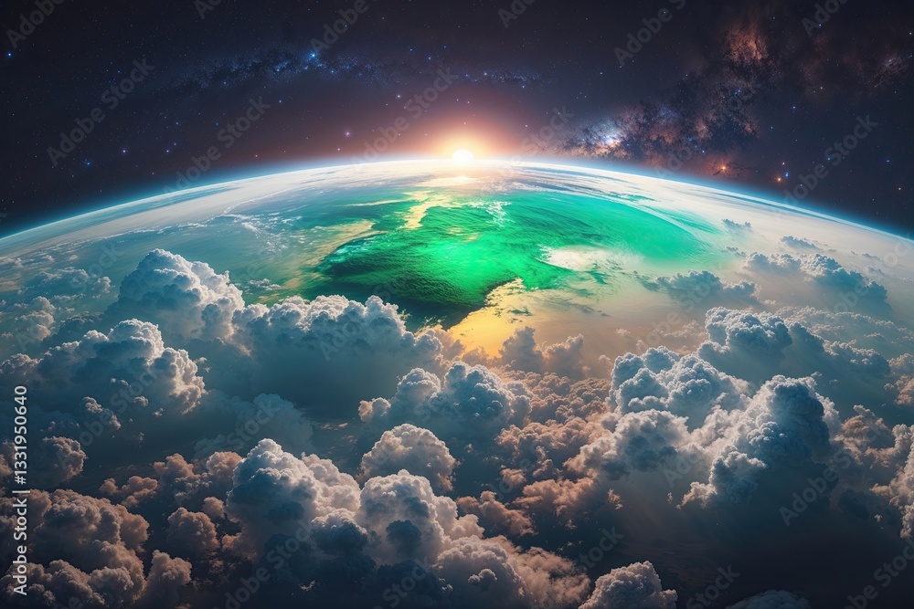 Fototapeta premium Stunning Emerald Earth Landscape from Stratosphere View in the Cosmos