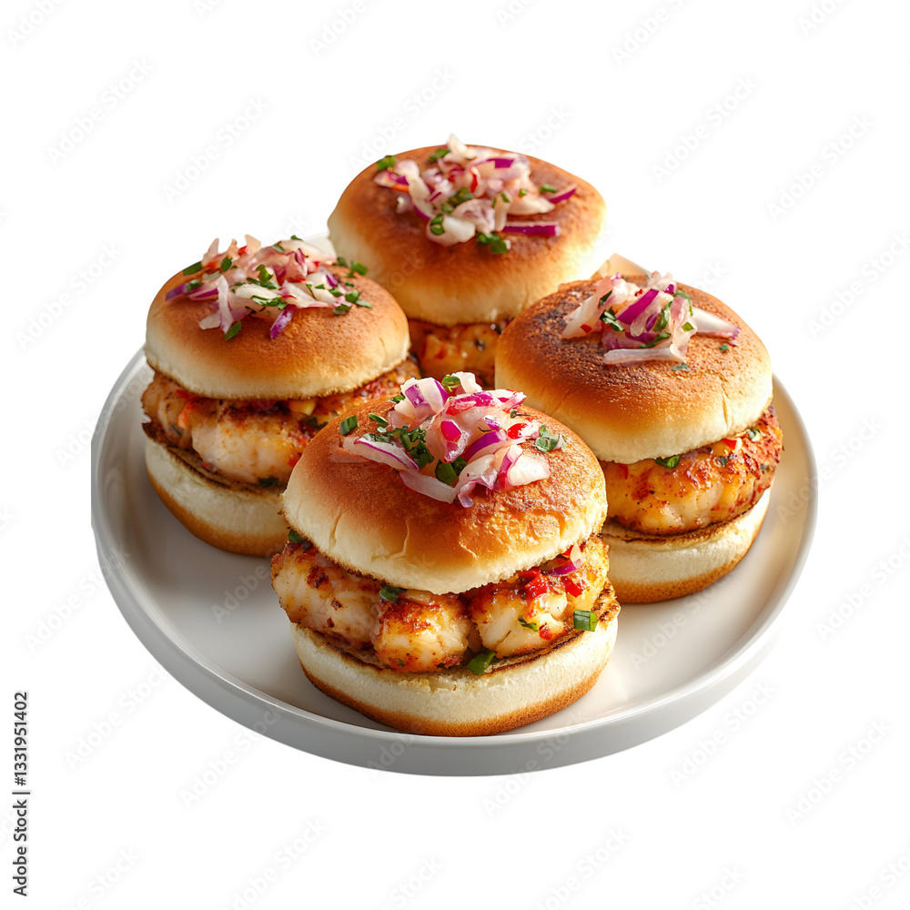 Mini Crab Cake Sliders with Red Onion and Capers Isolated on Transparent Background Mini Crab Cake Sliders with Red Onion and Capers Isolated on Transparent Background