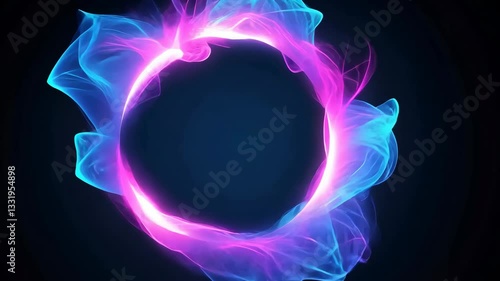 Vibrant Glowing Circular Pattern of Swirling Pink and Blue Light Creates Mesmerizing Effect Against Dark Background, Evoking Sense of Energy and Motion